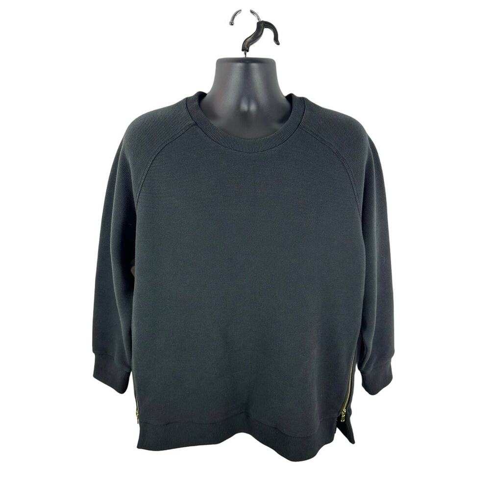 Anthropologie Varley Black Manning Ribbed Jersey  CrewOversized Sweater Size XL
